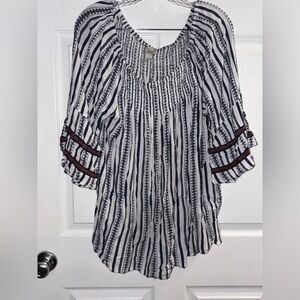 Studio West Black and White Relaxed Blouse with 3/4 Sleeves